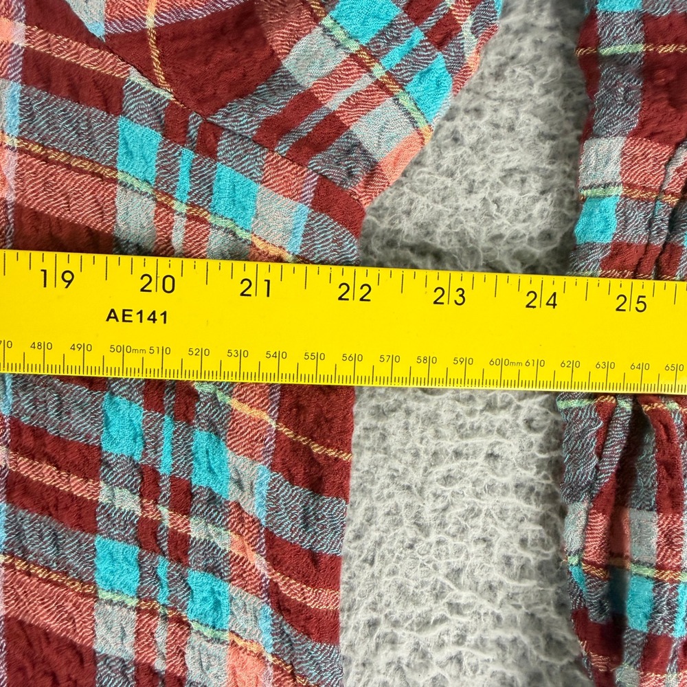 Pilcro Shirt Dress Women Medium Red Turquoise Plaid Crinkle Midi Tunic OB1609132 - Picture 5 of 14